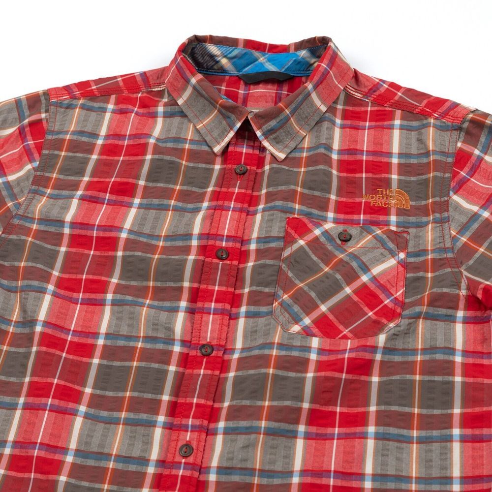 The North Face Men's Red Multicolor Plaid Short Sleeve Hiking Shirt Medium‎
